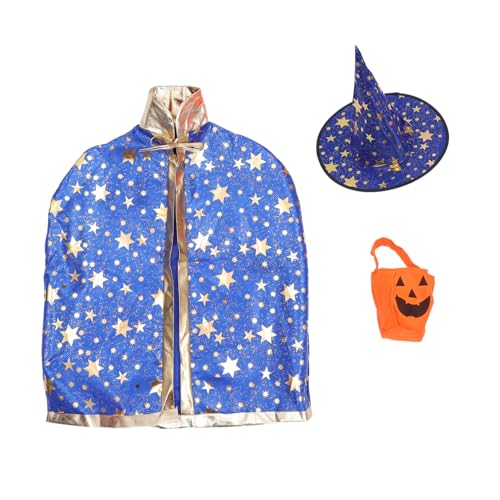 ibasenice Hexen Kostüm mit Zauberer Cape und Hut Inklusive Kürbis Tasche Cosplay Halloween Outfit für Mädchen und Jungen Verstellbar Halloween Party Bühnenauftritt und Rollenspiel von ibasenice