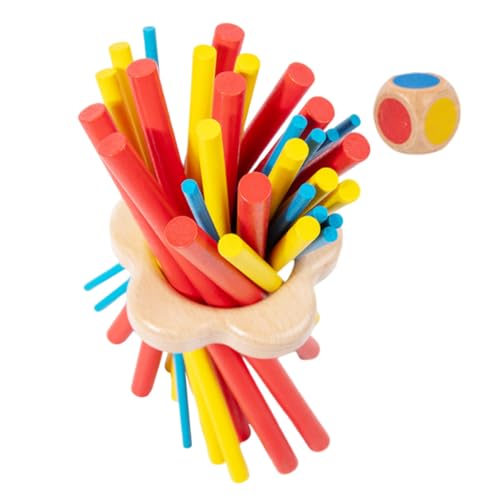 ibasenice Holz Balance Stäbchen Spiel mit Würfel Buntes Montessori Reaktionstraining für Geduld Teamspiel Familienspiel für Farbeerkennung und Konzentration von ibasenice