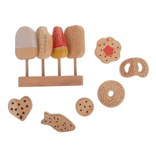 ibasenice Holz Eiscreme Spielset mit Donut und Eier Modellen Simuliertes Holzspielzeug für Kinderküche Lernspielzeug für Farbenerkennung und Rollenspiele Sicher und Leicht zu Reinigen von ibasenice