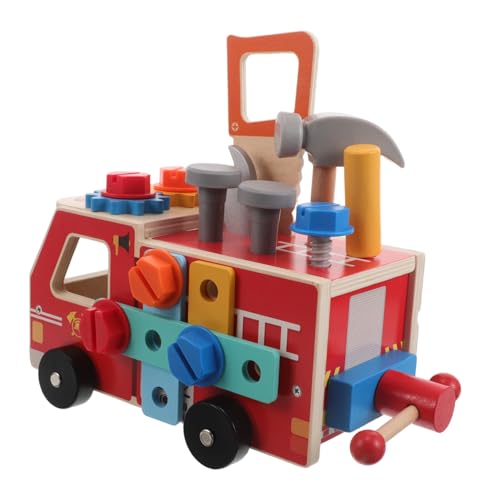 ibasenice Holz Feuerwehrauto Werkzeugset für Realistische Montessori Lernspielzeug Stem Lernbaukasten Bunte Fördert Feinmotorik und Kreatives von ibasenice