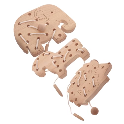 ibasenice Holz Lacing für Kleinkinder Montessori Lernspielzeug Feinmotorik Pädagogisches Fädelspiel aus Holz mit Tier und Blattmotiven Tragbar und Leicht für Unterwegs von ibasenice