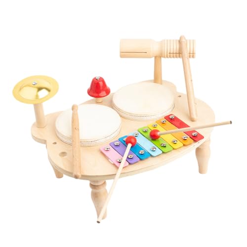 ibasenice Holz Schlagzeug Set mit Trommeln Becken Klangblock und Drumsticks Pädagogisches Musikspielzeug für Jungen und Mädchen Lauter Klarer für Indoor und Outdoor Spielspaß von ibasenice