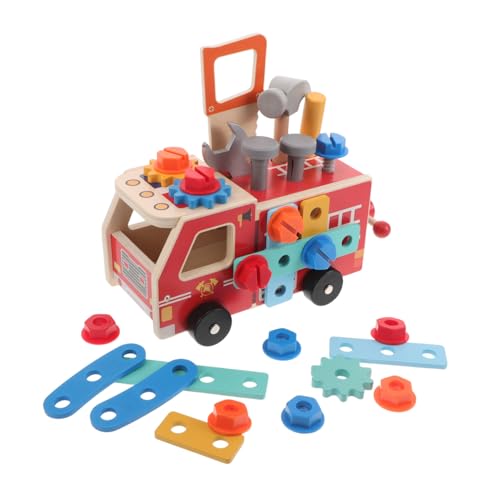 ibasenice Holz Werkzeugwagen Montessori Lernspielzeug Bunte Konstruktion LKW Feinmotorik Pädagogisch für Kleinkinder von ibasenice
