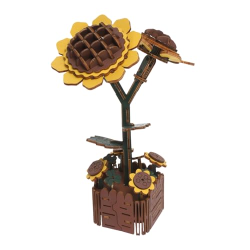 ibasenice Holzblumen Puzzle Sonnenblume DIY Bausatz Holzblumen Bastelset Bonsai Dekoration für Schreibtisch Regal Wohnzimmer Wohnraum von ibasenice