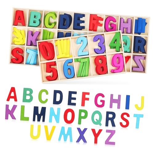 ibasenice Holzbuchstaben Zahlen Bunt Mittlere Natürliche Holzbuchstaben und Zahlen Montessori Lernspielzeug für Buchstabieren und Mathe Pädagogisches Alphabet Puzzle von ibasenice