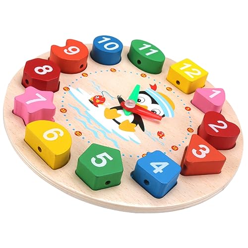 ibasenice Holzspielzeug Lernuhr Pinguin Form Zahlen für Jahre Frühpädagogisches Uhr Lernspielzeug zur Farberkennung und Zeitverständnis von ibasenice