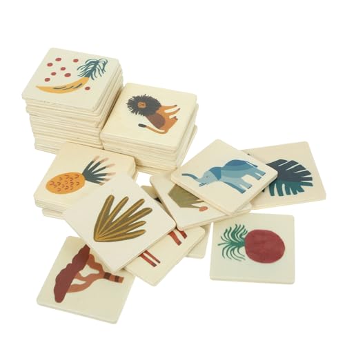 ibasenice Holzspielzeug Tierkarten Montessori Lernspielzeug für Denkvermögen und Gedächtnis Spielerisch Logisches Trainieren Pädagogisches Kartenspiel aus Naturholz von ibasenice