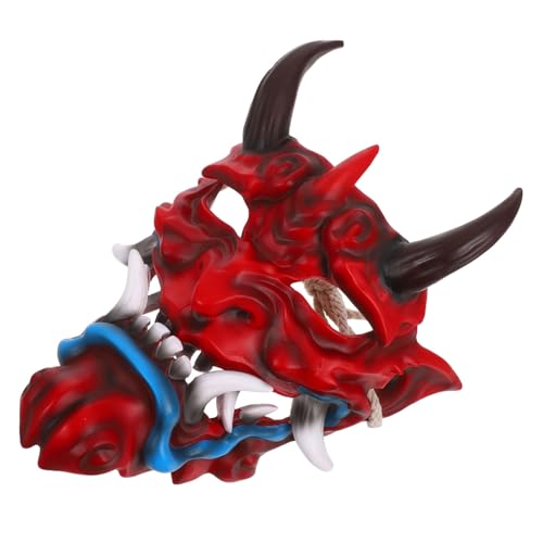 ibasenice Japanische Dämonenmaske für Halloween Gruselige Maske mit Hörnern Leichte und Atmungsaktive Cosplay Vollgesichtsmaske Verstellbar Unisex für Kostümpartys und Maskeraden von ibasenice