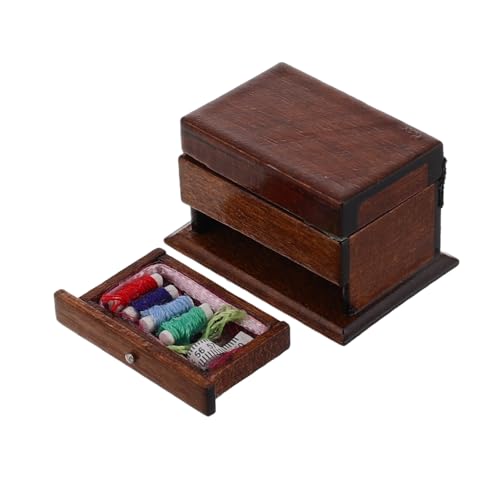 ibasenice Vintage Nähkasten Aus Holz Für Puppenhäuser - Miniatur-bastelprojekte - Minimöbel Im Maßstab 112 - Perfekt Für Puppenhauszubehör von ibasenice