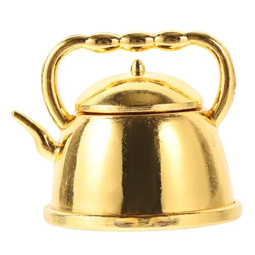 ibasenice Kleine Dekorationen Teekessel Teetasse Puppenhaus Wasserkocher Miniatur Behälter Figuren Rosa Kunstblumen Häkeln Topfpflanzen Büro Blechherd Blatt Tee Künstliches Metall von ibasenice