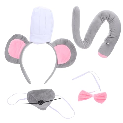 ibasenice Mäusekostüm Set Teilig mit Weichem Stirnband Tierohren Grauer Schleife und Kochmütze für Erwachsene Karneval Halloween Cosplay Party ibasenice Mäusekostüm Set Teilig mit Weichem Stirnband Tierohren Grauer Schleife und Kochmütze für Erwachsene Karneval Halloween Cosplay Party von ibasenice