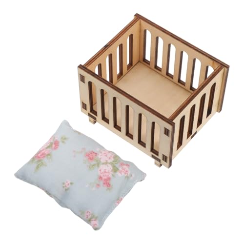 ibasenice Maßstab Holzkrippe mit Bettwäsche Handgefertigte Miniaturmöbel für Puppenhaus Schlafzimmer Leicht Realistische DIY Szene Einfach zu Reinigen von ibasenice