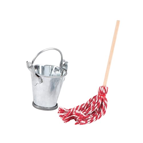 ibasenice Maßstab Kleines Haus Dekorationsset mit Metall Silberfarbenem Eimer und Mop Leichtes Sicheres Miniatur Deko Set für Kreative DIY Wohnszenen von ibasenice