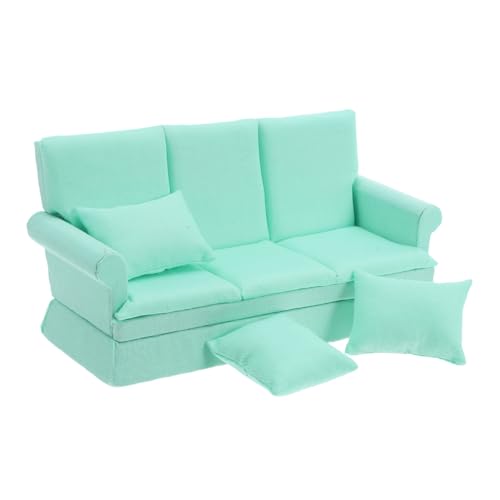 ibasenice Mini Puppenhaus Sofa Puppenhaus Couch Mit Kissen Realistische Möbel Miniatur Wohnzimmermöbel Couch Modell Sofa Holz Himmelblau von ibasenice