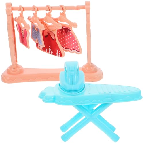 ibasenice Miniatur Bügeleisen mit Bügelbrett und Wäscherack Detailreiches Puppenhaus Zubehör Kreative Mini Haus Dekoration Tragbares Pretend Play Ornament für Schreibtisch von ibasenice