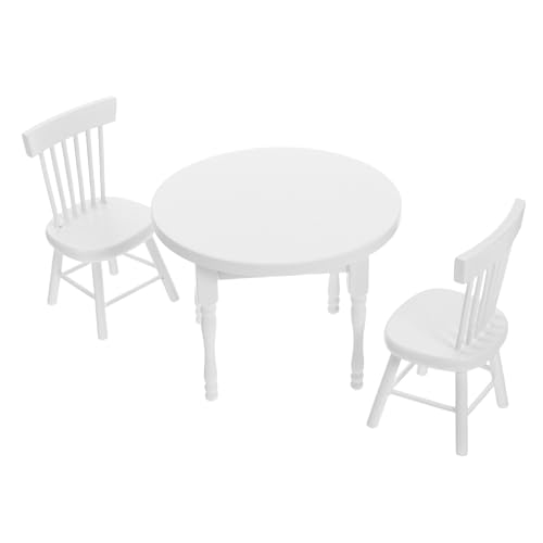 ibasenice Miniatur Holz Puppenhaus Möbel Set Weißer Esstisch mit Stühlen Detailliertes Wohnzimmer Dekor Kompaktes Miniaturmöbel Zubehör für Puppenhaus und Kreatives Rollenspiel von ibasenice