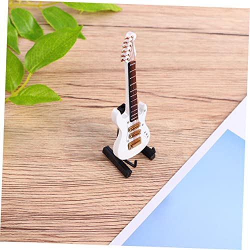 ibasenice Miniatur Mini Electric Guitar Modell Weiß mit Box und Schwarzem Kunststoffständer Detailreiche Holz Gitarrendekoration für Geburtstag Musikzimmer Büro und Zuhause von ibasenice