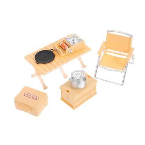 ibasenice Miniatur Outdoor Camping Spielset für Faltbarem Stuhl Picknicktisch und Kartuschenkocher Langlebig Leicht und Tragbar für Rollenspiele Drinnen und Draußen Gelbes Teiliges von ibasenice