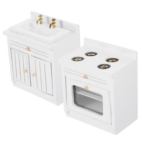 ibasenice Miniatur Puppenhaus Küchenmöbel Weißer Waschbecken Spültisch und Herd Modell Zubehör für Mini Haus Dekoration und Foto Requisite von ibasenice