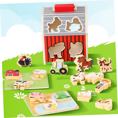 ibasenice Montessori Holz Bauernhof Spielset mit Tieren Jahre Lernspielzeug für Drinnen und Draußen Montessori Zoo Tier für Kleinkinder Jungen Mädchen von ibasenice