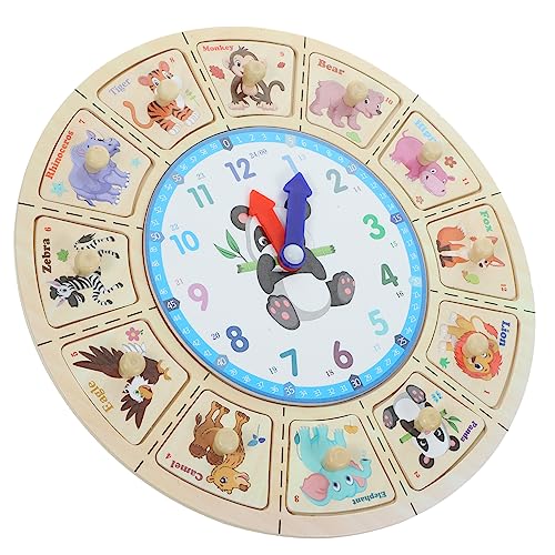 ibasenice Multifunktionale Holz Lernuhr für Tragbare Kognitive Uhr mit Buntem Tierdesign Robustes Pädagogisches Farberkennung für Kleinkinder von ibasenice