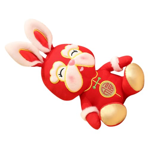 ibasenice Neujahrspuppe Cartoon-Puppe Hamster-plüschtier Jahr Der Hasenpuppen Plüsch-Kaninchen-Puppe Ausgestopftes Maskottchen- Kinderspielzeug Plüschpuppe Tierwurfkissen Rot Stoff von ibasenice
