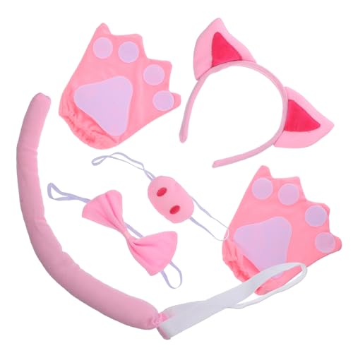 ibasenice Pig Cosplay Kostüm mit Weichem Stirnband Schweineohren Rosa Handschuhe Schweineschwanz und Schleife Langlebig Bequem für Halloween Karneval und Party von ibasenice