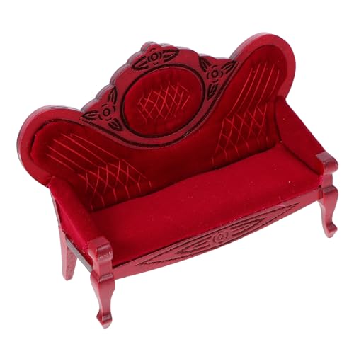 ibasenice Puppenhaus-Couch Miniatur-Sofa 1:12 Miniatur-Mini-Hausmöbel Vintage-Sofa Aus Rotem Holz Geschnitzt Miniatur-Wohnzimmermöbel Zweiersofa von ibasenice