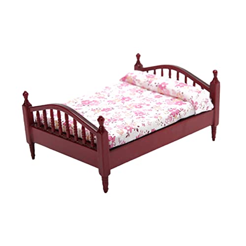 ibasenice Puppenhaus Doppelbett Kleines Hauszubehör Minibett Schmücken Mini-hausornamente Minibett Basteln Mini-hausdekoration Miniaturbettmodell Mini Möbel Birkensperrholz Brown von ibasenice