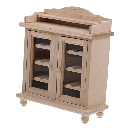 ibasenice Puppenhaus Weinschrank Miniatur Anzeige Mini-küchenschrank Winziges Hauszubehör Möbelmodell Vitrine Wohnzimmer Kleiner Schrank Mini-hausschrank Mini-hausversorgung Hölzern von ibasenice