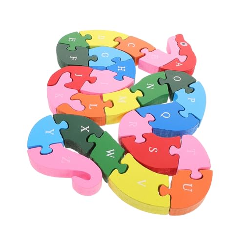 ibasenice Puzzle Kindergarten-Rätsel ABC-Blöcke Schlangenstatue Montessori-Rätsel Wortbuchstabierspiele für Bodenrätsel für Familienspiel für Vorschulrätsel Holz von ibasenice
