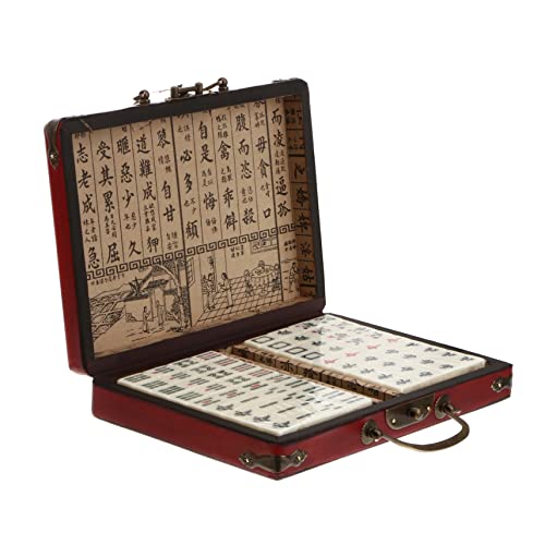 ibasenice Mahjong Amerikanisch Spielzeug Für Die Reise Japanisch Antikes Chinesisches Standard-Mahjong Reisespielzeug Professionelles Mahjong Mahjong-Chips Reisen Hölzern Lederbox Tragbar von ibasenice