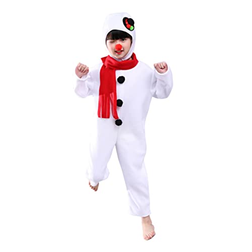ibasenice Schneemann-pyjama Weihnachts-cosplay-kostüm Schneemann-kleidung Schneemann-kostüm-kit Baby-schneemann-kostüm Schneemann-overall Baby Kleidung Baby-kit Weiß Rote Nase Kind Karikatur von ibasenice