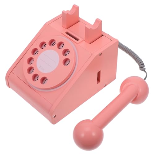 ibasenice Simulations-Plattenspieler-Telefon Aus Holz Telefon Simuliertes Telefon Kindergeburtstagsgeschenk Interaktives Eltern- - Telefonmodell Hölzern Rosa von ibasenice