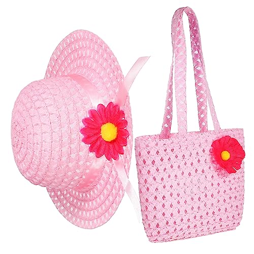 ibasenice Stroh-set Für Mädchen – Sonnenhut Für Mädchen Stroh-eimerhut Für Kinder Strand Teeparty Strohtasche von ibasenice