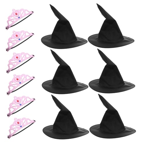 ibasenice Teiliges Set Prinzessin Krone und Hexenhut Kindergeburtstags-party Zubehör Weiche Pinke Kronen und Schwarze Leichte Zauberhüte Komfortable Kopfbedeckungen für Cosplay und von ibasenice