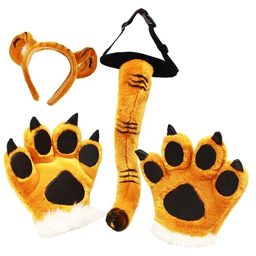 ibasenice Tiger Kostüm Set Erwachsene Plüsch Tiger Ohren Haarreif Pfotenhandschuhe und Leichtes Tragbares Cosplay Zubehör für Fasching Karneval und Kostümpartys von ibasenice