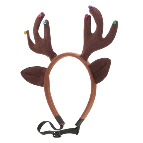 ibasenice Weihnachtliches Haustier Stirnband Rentiergeweih Braun mit Glocke Leichtes Langlebiges Festival Kostüm Accessoire für Hunde und Katzen für Weihnachtsfeiern und Fotoshootings von ibasenice