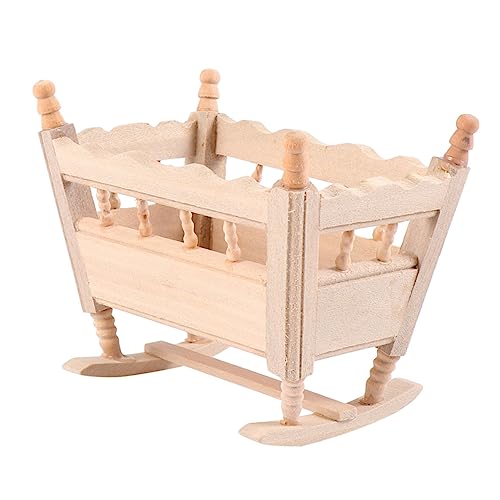 ibasenice Wiegenbett Modell Mini-hausverzierung Schmuck Miniatur Wiege Puppenschreibtisch Miniaturen Miniaturmöbel Mini-wiegenmöbel Mini-simulationsmöbel Spielzeug Wiegenmodell Birke von ibasenice