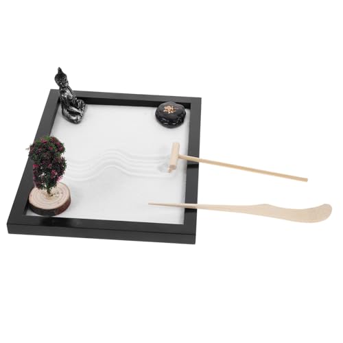 ibasenice Zen Garten mit Buddha Statue Dekoratives Tisch Ornament aus Sand und Harz Meditative Schreibtisch Deko für Büro und Zuhause Entspannendes Zen Sandkasten Kit Japanisch Inspiriert von ibasenice