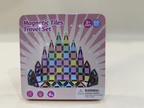 Magnetische Tiles, 60PCS Mini Reise magnetischen Bausteinen Playset, 3D-transparente Bonbonfarben Magnet Fliesen Bauspielzeug für Jungen Mädchen ab 3 Jahren, On-The-go Play STEM Montessori Spielzeug von iburge