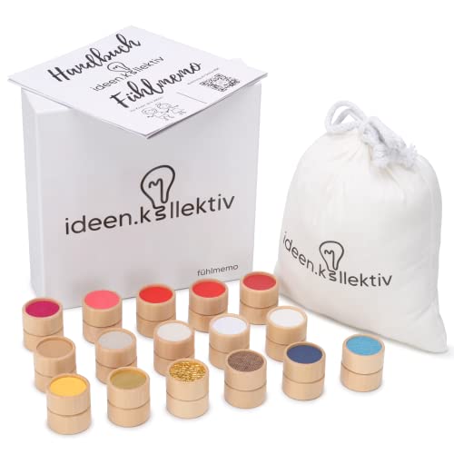 ideen.kollektiv Oberflächen Fühlmemo Tastmemory aus Holz mit 16 verschiedenen Oberflächen Gesellschaftsspiel zur Förderung des Tastsinns von ideen.kollektiv