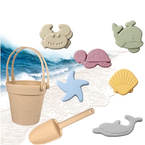 ieron 6-teiliges Strandspielzeug aus Silikon für Jungen und Mädchen ab 14 Jahren, Strandset mit Eimer und Schaufel – geht Nicht kaputt wie Strandspielzeug aus Plastik – Schaufel und Zubehör von ieron