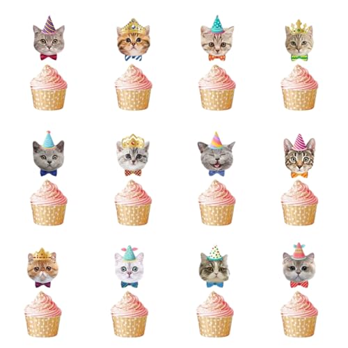 Cupcake-Topper, Kuchendeckel, 12 Stück, Katzen-Cupcake-Topper, Party-Kuchendekoration Cupcake-Topper, Kuchendeckel, 12 Stück, Katzen-Cupcake-Topper, Party-Kuchendekoration von iewrtcin