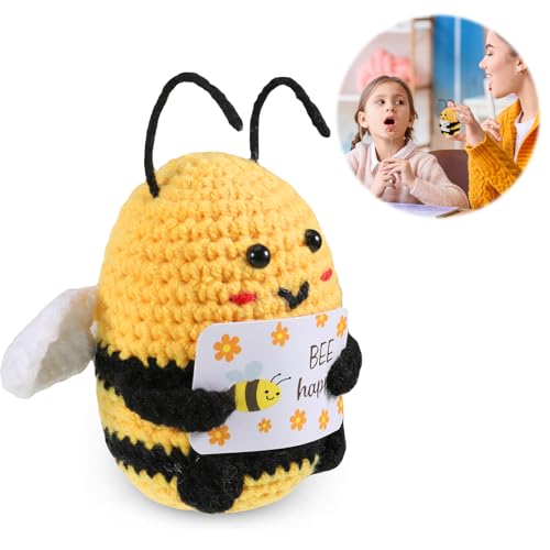 Pocket Hug Biene Glücksbringer Geschenke - Positive Biene, Glück Biene Positive Geschenke,Mini Positive Biene Wolle Strickpuppe, Positive Kartoffel - Ersatz, Funny Positive bee für Frauen Kinder von iewrtcin