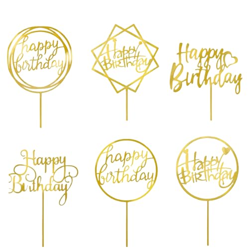 6PCS Gold Happy Birthday Cake Toppers - Glitter Acrylic Birthday Cake Topper Decoration in 6 Styles for Adults Kids Boys Girls Birthday Cake Decoration 6PCS Gold Happy Birthday Cake Toppers - Glitter Acrylic Birthday Cake Topper Decoration in 6 Styles for Adults Kids Boys Girls Birthday Cake Decoration von iewrtcin