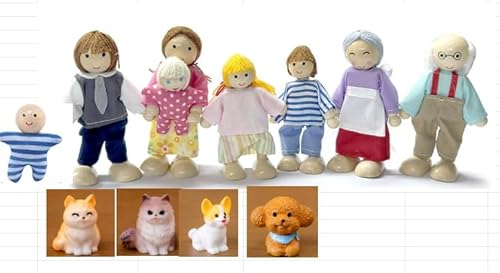 iewrtcin Puppenhaus Puppen 12 Stück Puppenhaus Familie Set mit 2er Katze und 2er Hund, Puppenhaus Figuren für Pretend Puppenhaus Zubehör Geschenk Holz iewrtcin Puppenhaus Puppen 12 Stück Puppenhaus Familie Set mit 2er Katze und 2er Hund, Puppenhaus Figuren für Pretend Puppenhaus Zubehör Geschenk Holz von iewrtcin