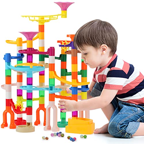 Murmelbahn Kinderspiel - Aktualisierung 166PCS Mehrfarbige Kugelbahn Marble Run Set mit Spannende Bahnelementen und Glasmurmeln, kinderspiel Geschenk für Kinder Mädchen Jungen 3-12 Jahren von ifollower