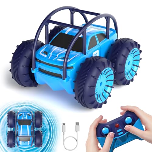 ifollower Direktladung Ferngesteuertes Auto, 15km/h 4WD Amphibienfahrzeug Stunt Auto, 2.4GHZ 360° Drehung Buntem LED-Licht Monstertruck Offroad Spielzeug, Geschenke für Kinder ab 3 Jahre von ifollower