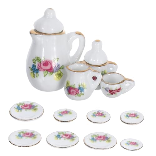 1Satz Teeservice Set Teiliges Puppenhaus Zubehör Keramische Tischwaren für Mini Häuser Kaffeetassen Untersetzer und Teekannen Küchenaccessoire von ifundom